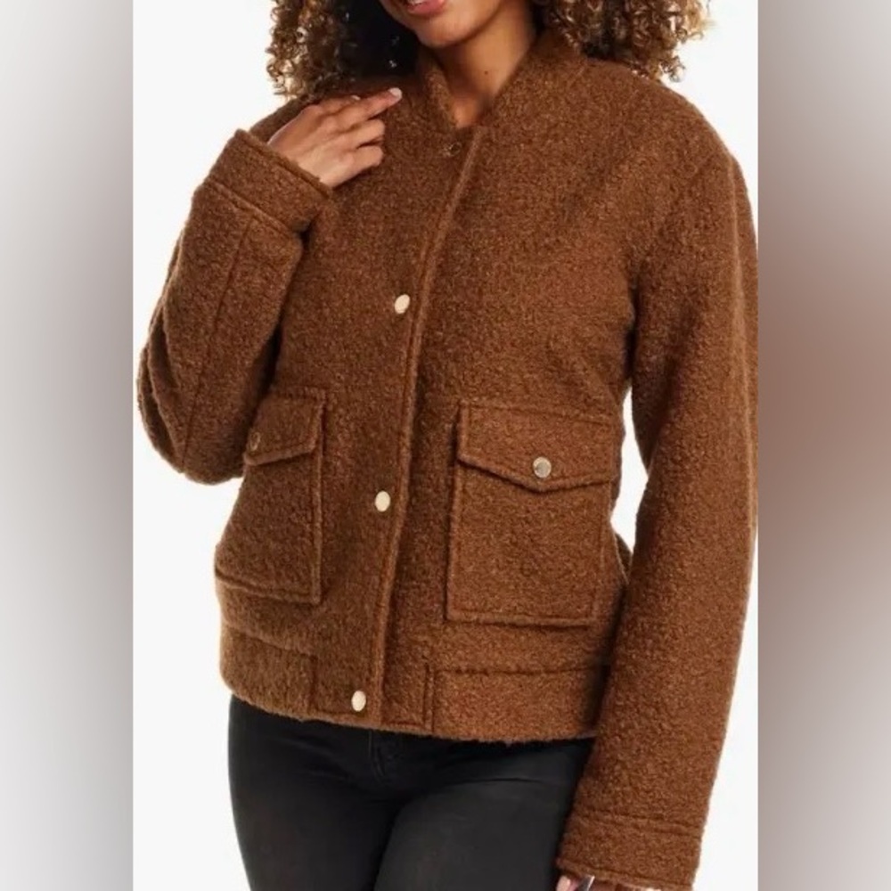 NWT Gallery Toffee Teddy Bouclé Jacket with Pocket Flaps